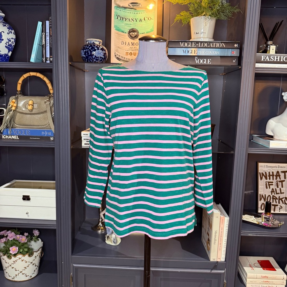 J.Crew Green & Pink Striped Cotton Tee – Size M - Picture 3 of 6